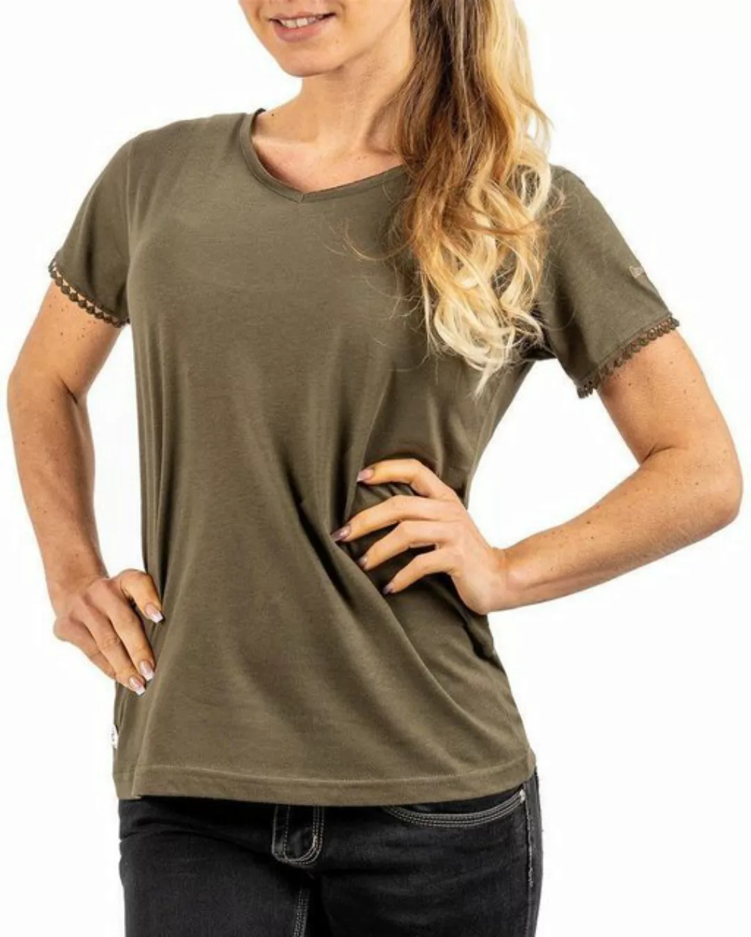 Geo Norway T-Shirt Elegantes Kurzarm Shirt bajosiane Lady (1-tlg) mit Spitz günstig online kaufen