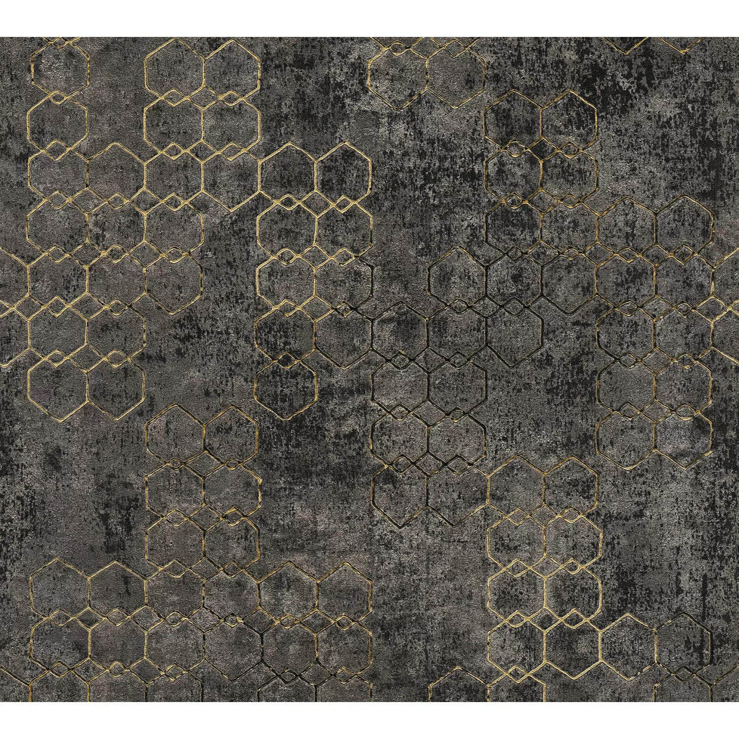 Bricoflor Industrial Vliestapete in Schwarz Gold Metallic Tapete mit Hexago günstig online kaufen