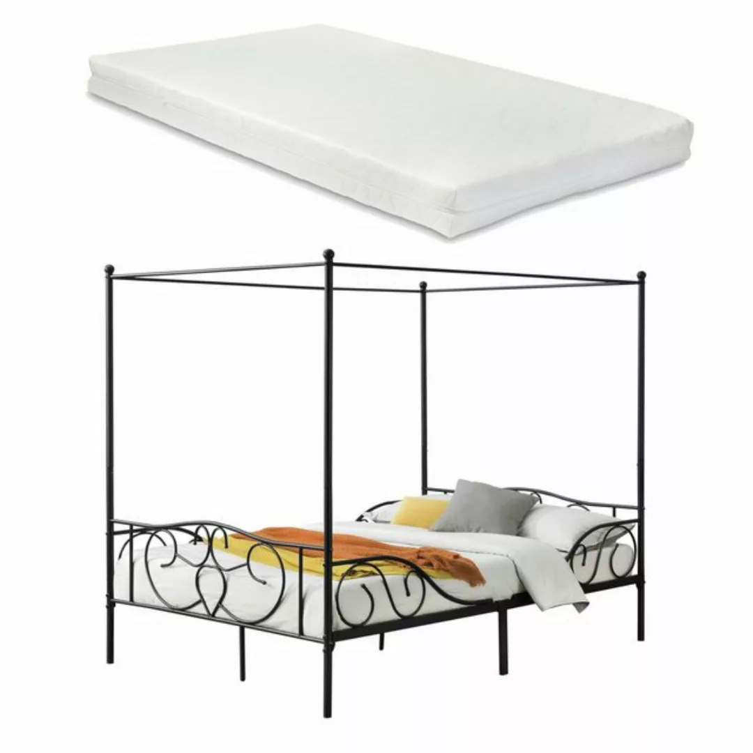 en.casa Himmelbett, »Finström« Doppelbett aus Stahl 140x200 cm mit Matratze günstig online kaufen