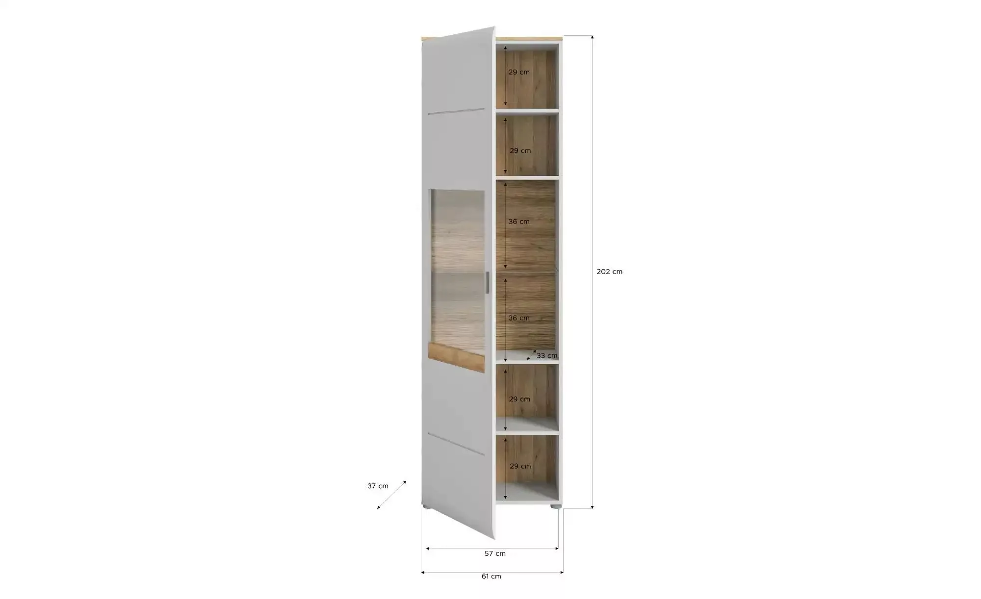 xonox.home Vitrine in Ashgrey Matt - 61x202x37cm (BxHxT) günstig online kaufen