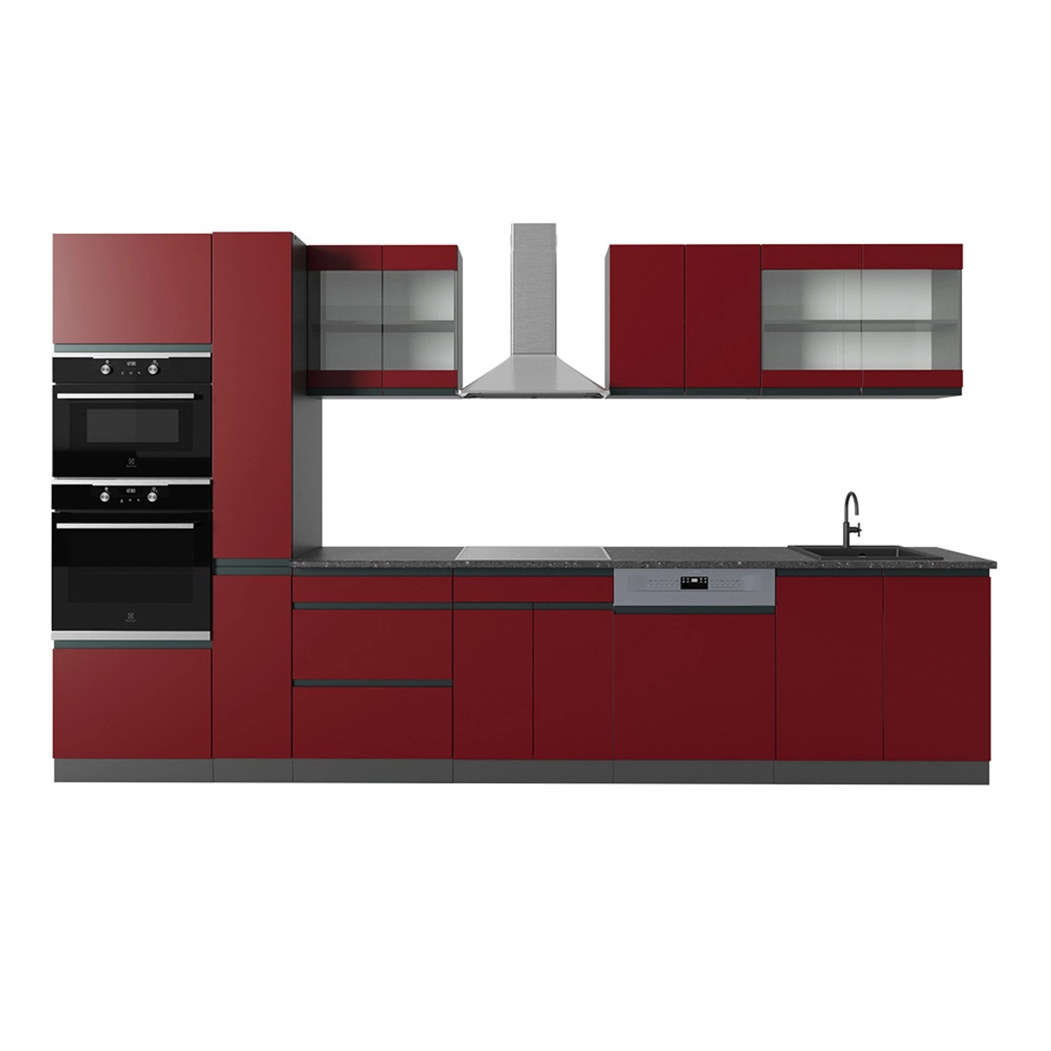 Vicco Küchenzeile R-Line Rot/Anthrazit, 350cm J-Shape, günstig online kaufen