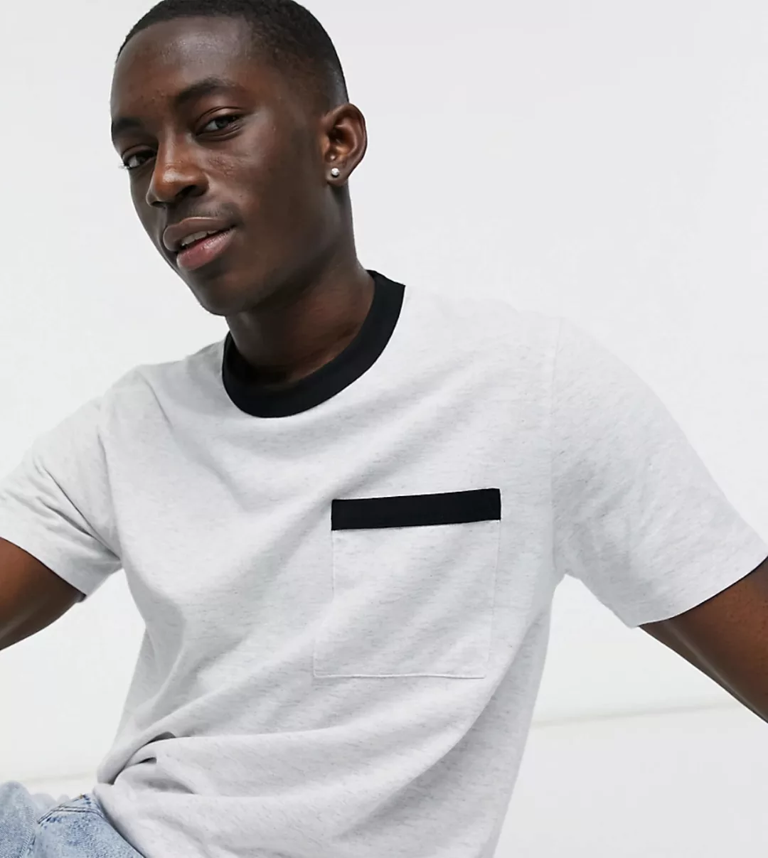 ASOS DESIGN – Weiß meliertes T-Shirt mit farblich abgesetzten Abschlüssen u günstig online kaufen