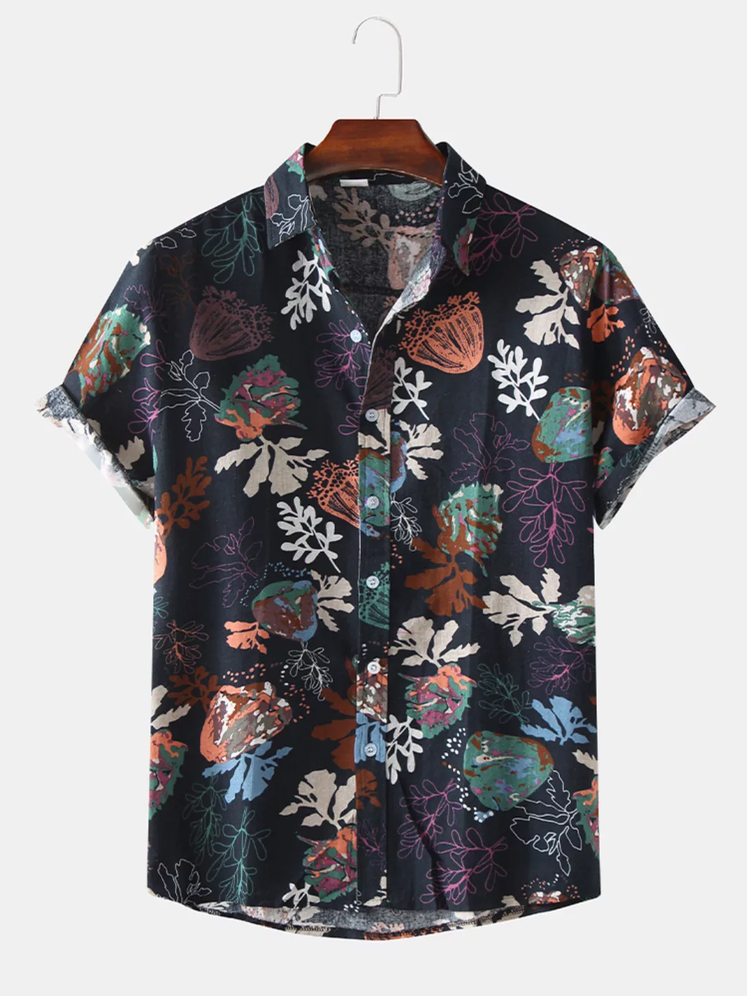 Herren Vintage Atmungsaktive Kurzarmhemden mit Blumendruck im Sommer günstig online kaufen