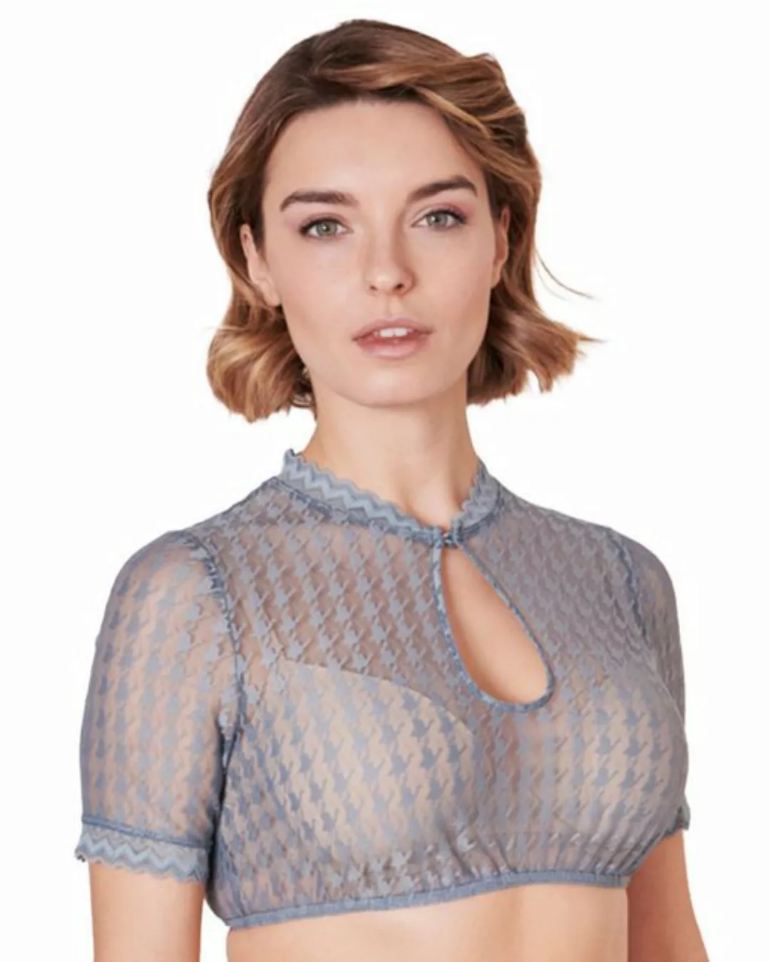 KRÜGER COLLECTION Dirndlbluse Dirndlbluse 'Bernarda' Kurzarm 216367, Hellbl günstig online kaufen