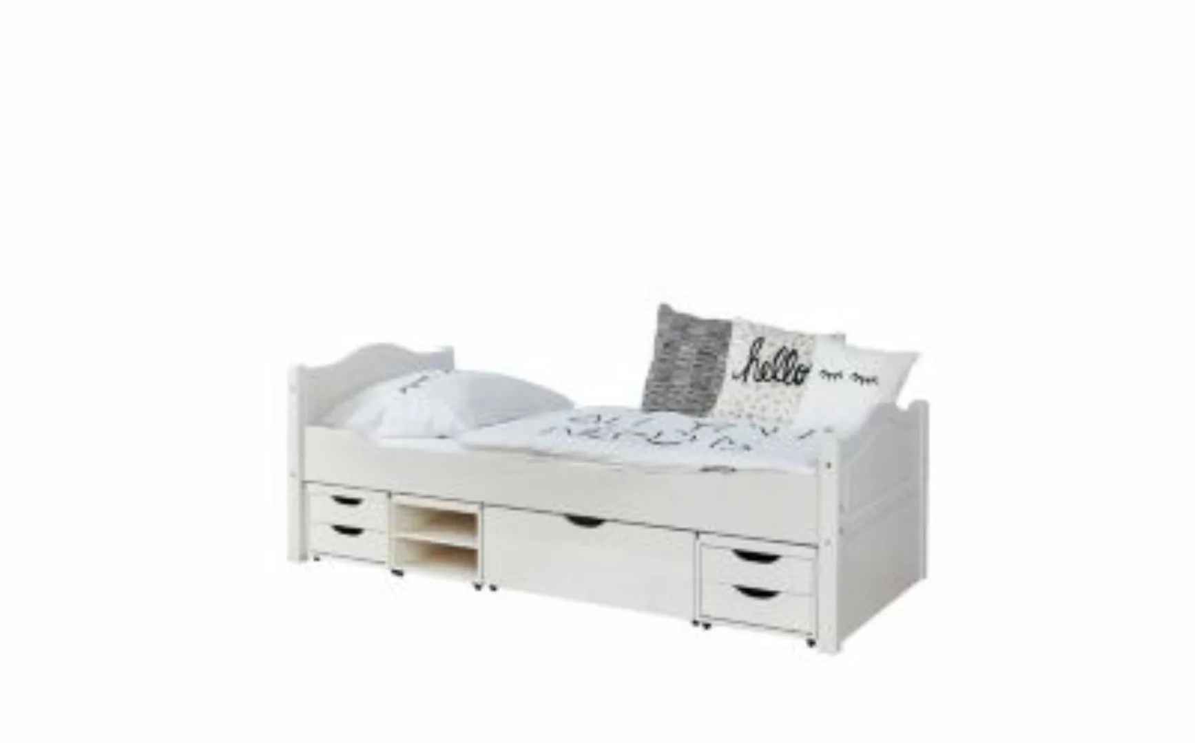 TICAA "Einzelbett ""Leni"" 90x200 Kiefer Weiß inkl. 4er Funktionsschubkaste günstig online kaufen