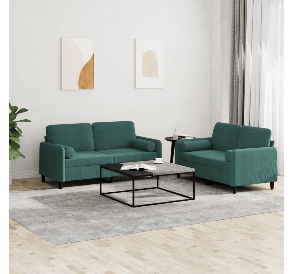 vidaXL Sofa Sofagarnitur Set mit Kissen Samt, 2-tlg., Grün günstig online kaufen