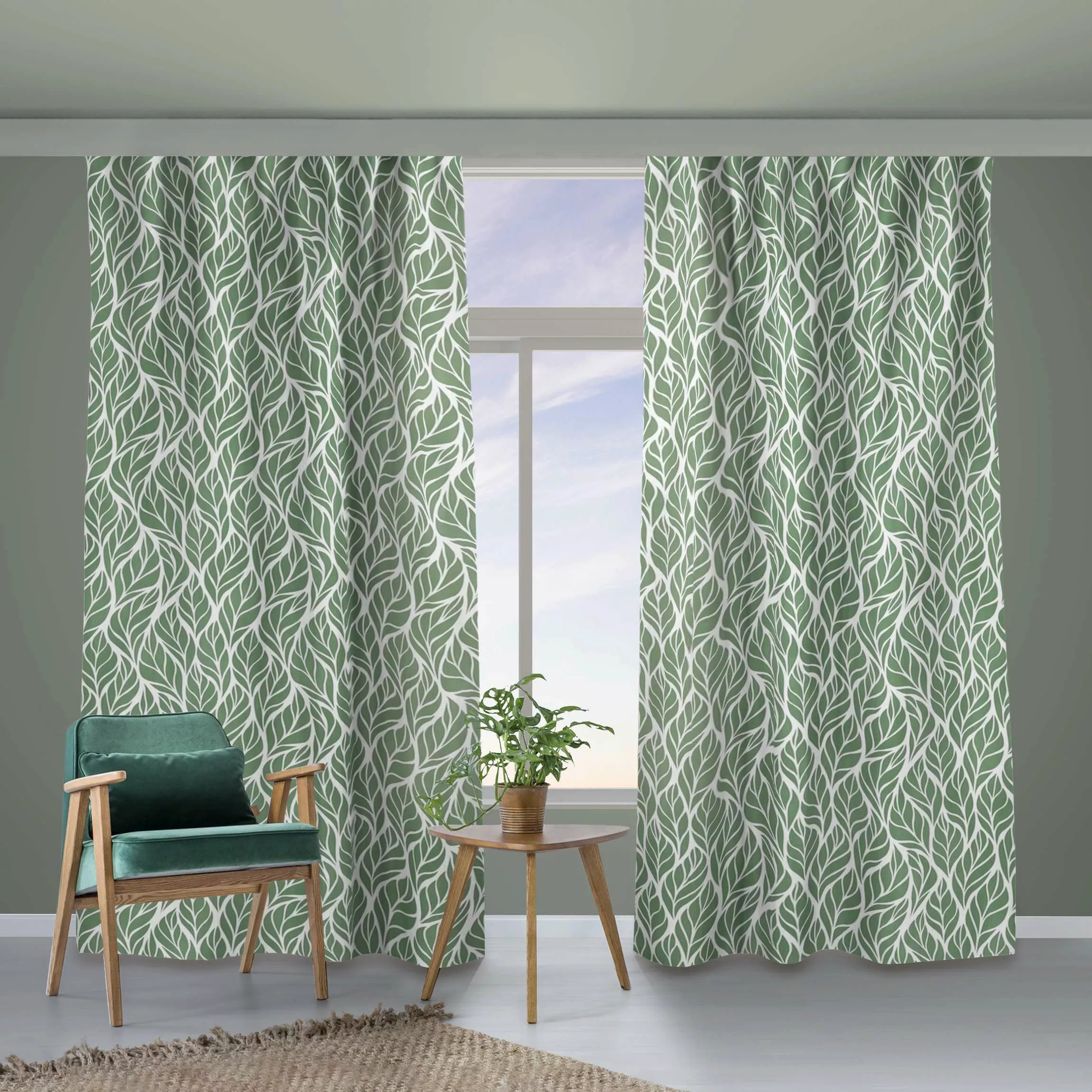 Vorhang Natürliches Muster große Blätter Grün günstig online kaufen