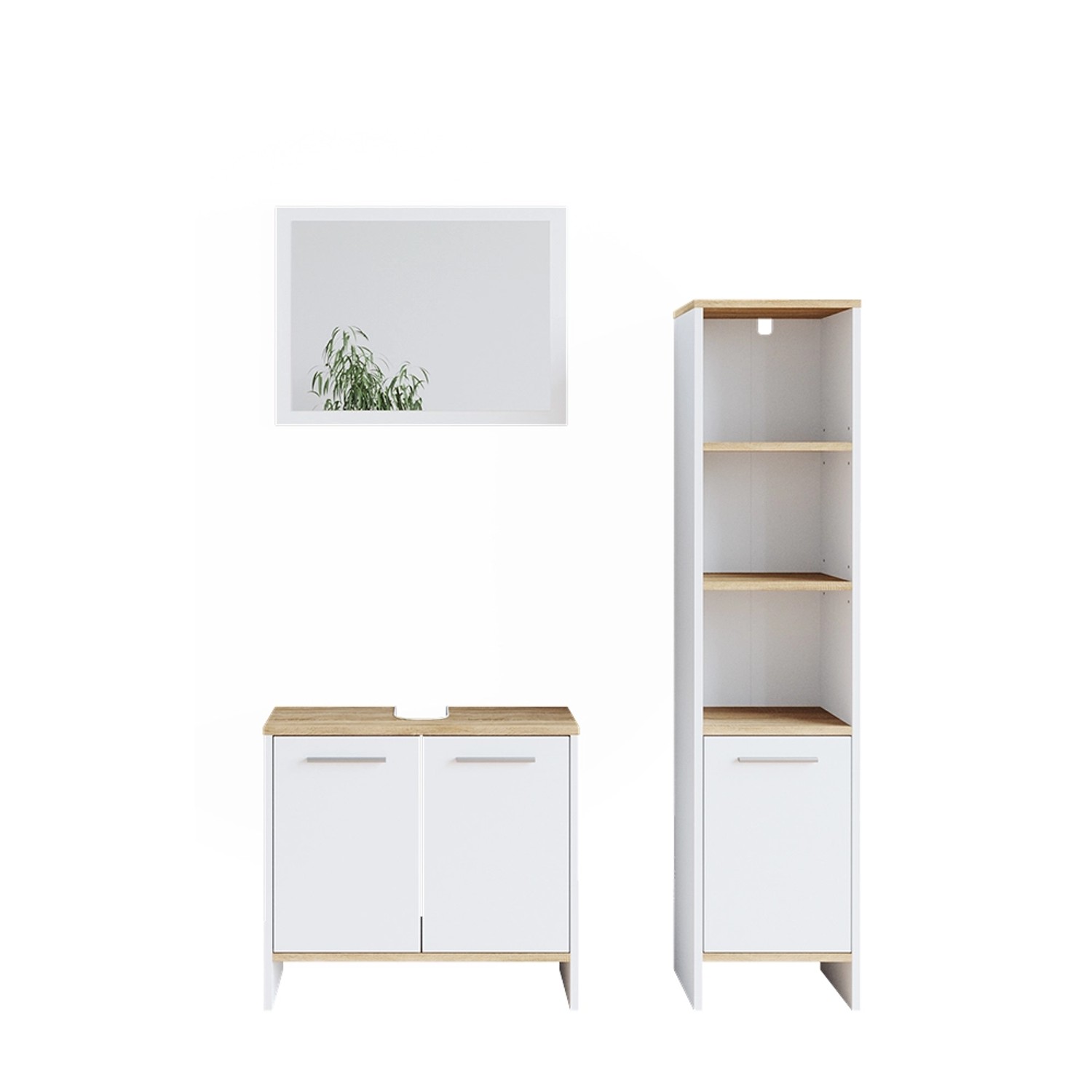 Vicco Badmöbel-Set Elvio Weiß/Sonoma 3 Teile mit Hochschrank günstig online kaufen