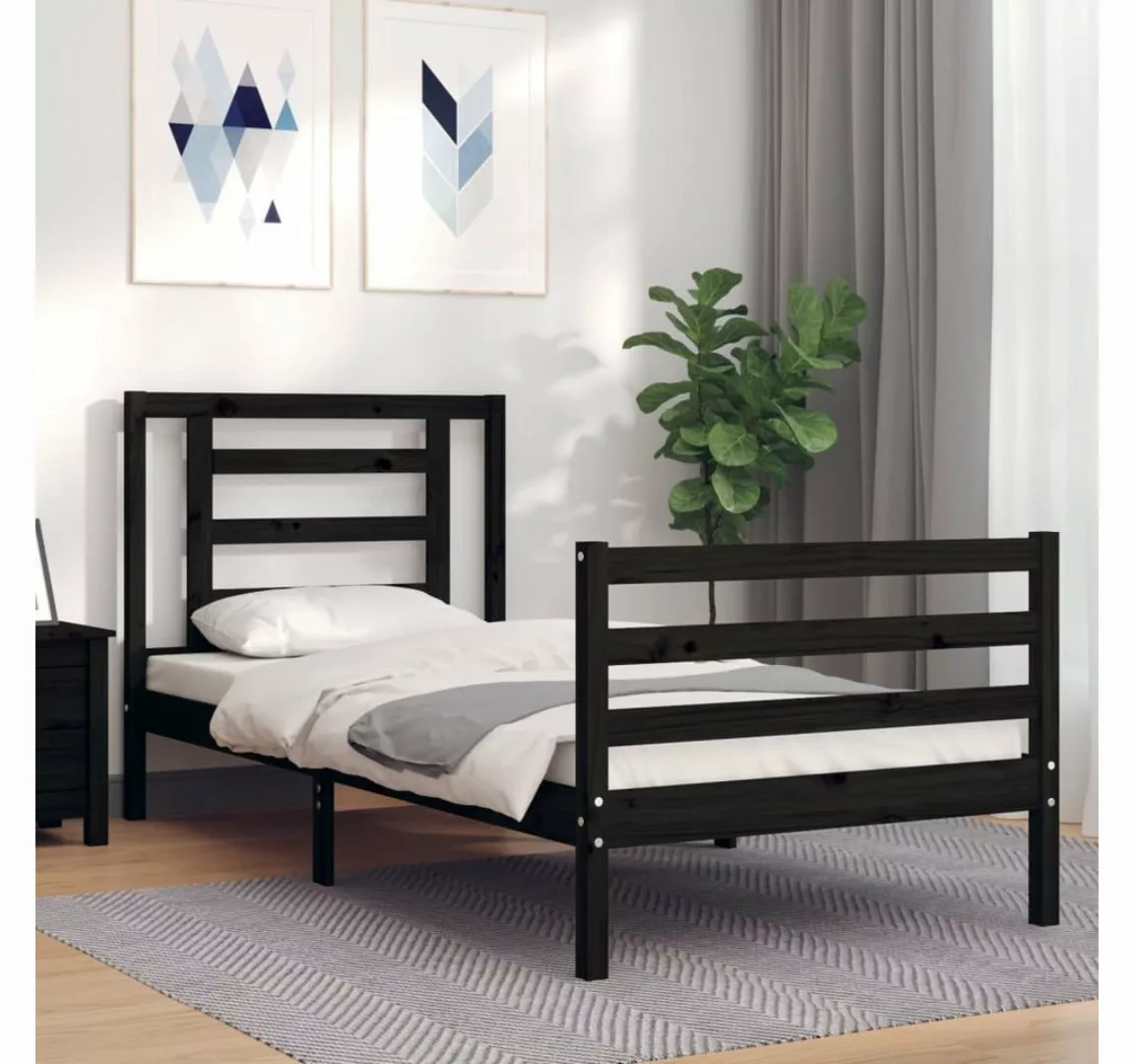 furnicato Bett Massivholzbett mit Kopfteil Schwarz 90x200 cm günstig online kaufen