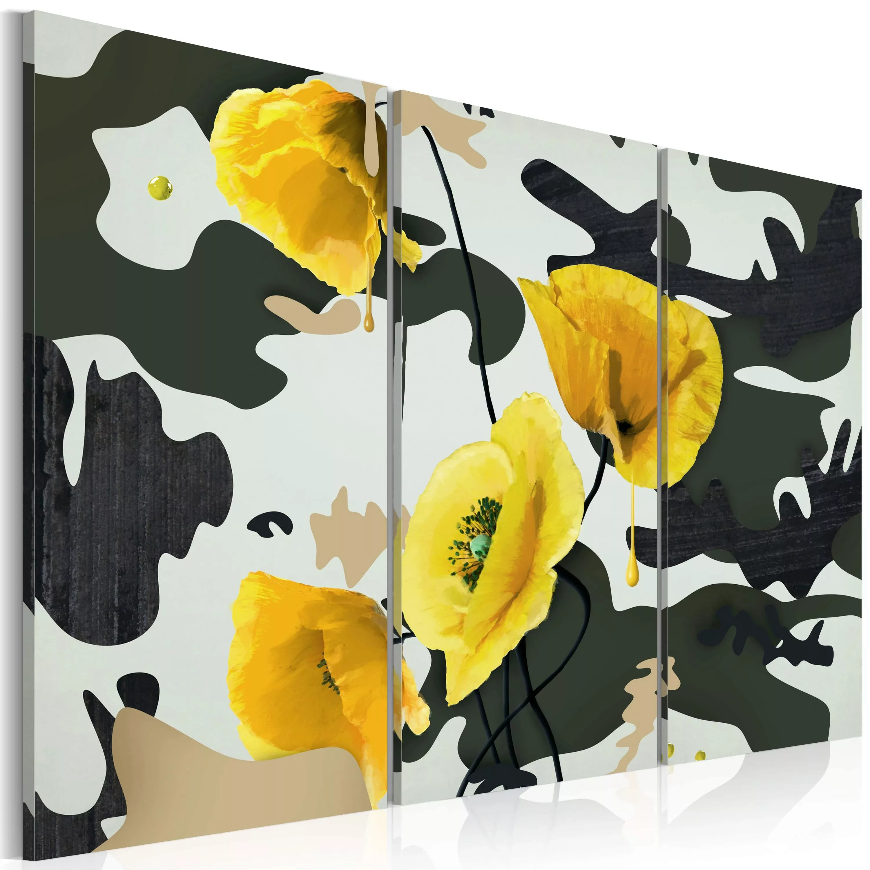 Wandbild - Gemalt mit Mohnblumen - Triptychon günstig online kaufen
