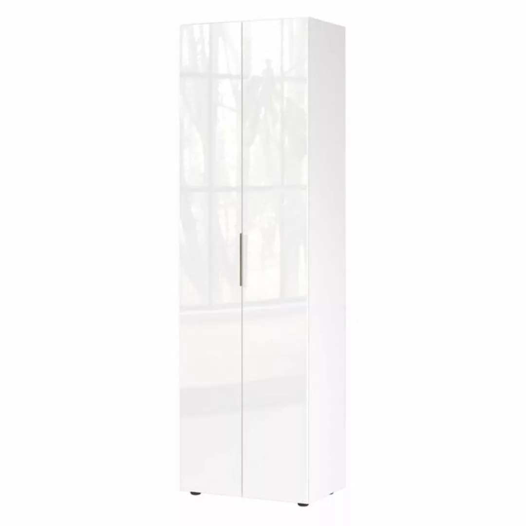 Lomadox Garderobenschrank GENEVA-01 weiß Glasfront 2 Türen Kleiderstange 58 günstig online kaufen