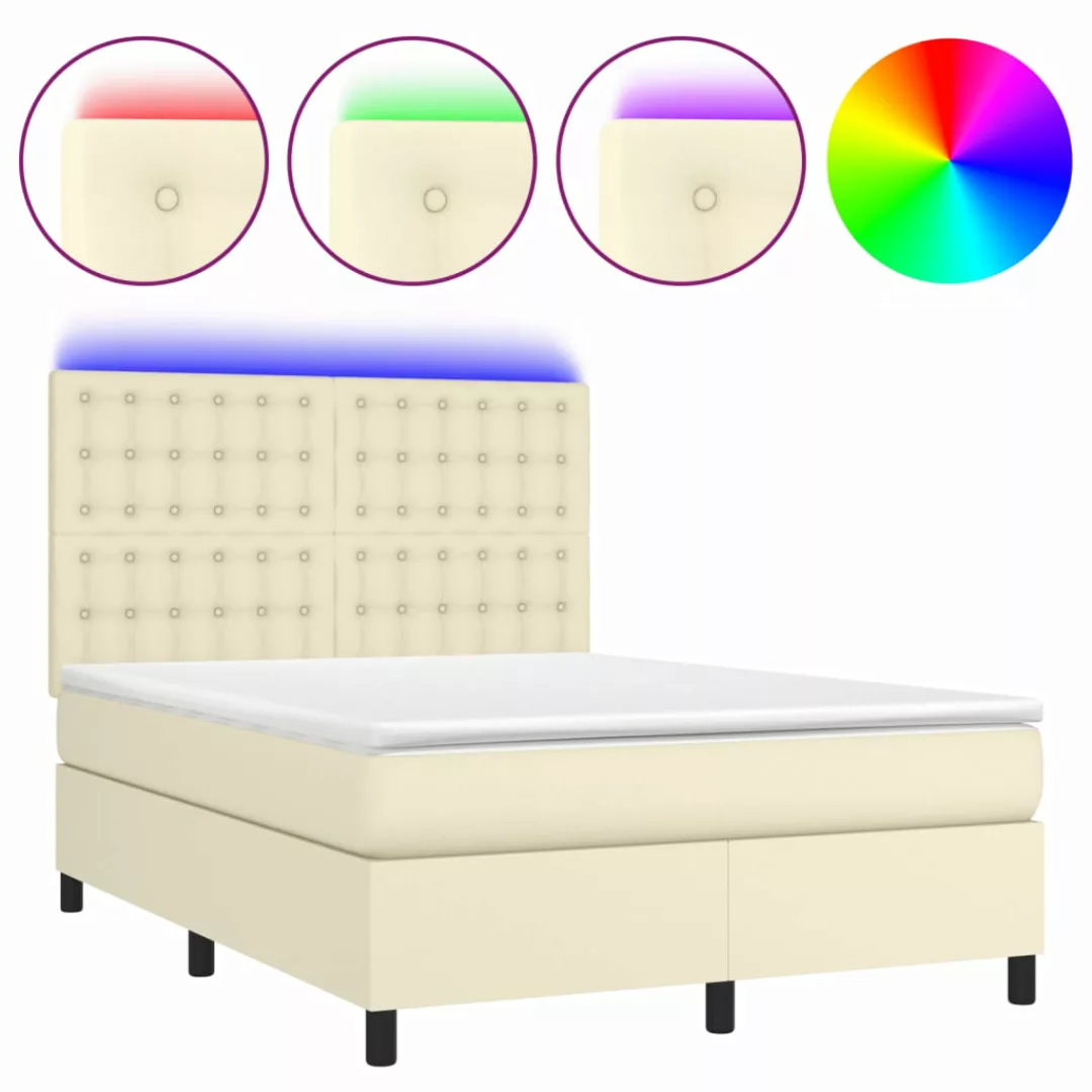 Vidaxl Boxspringbett Mit Matratze & Led Creme 140x200 Cm Kunstleder günstig online kaufen