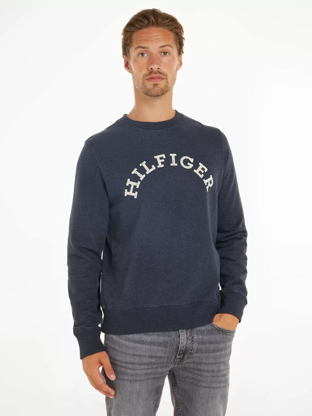 Tommy Hilfiger Sweatshirt "HILFIGER ARCHED HTR SWEATSHIRT", mit gebrochenem günstig online kaufen