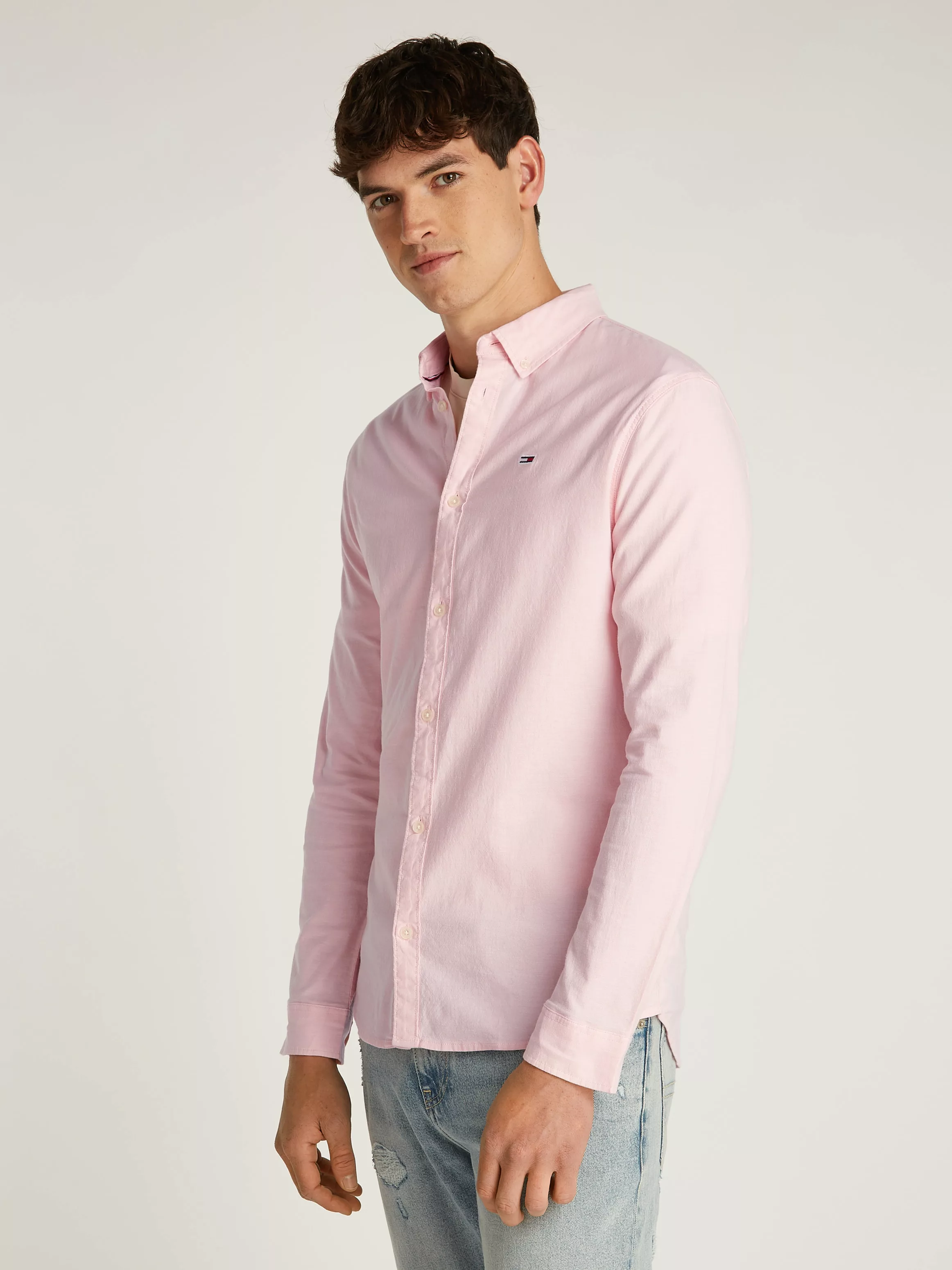 Tommy Jeans Langarmhemd "TJM Slim Stretch Oxford Shirt", mit Flaglabel auf günstig online kaufen