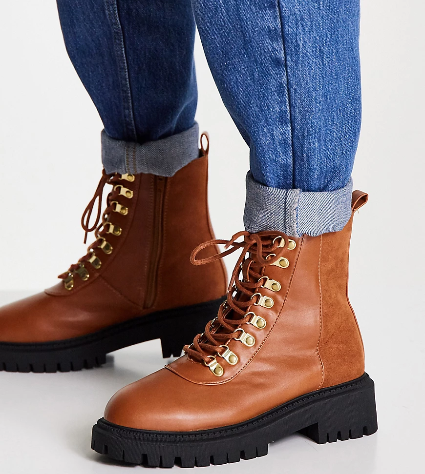 London Rebel – Wide Fit – Knöchelhohe Wanderstiefel in Hellbraun mit dicker günstig online kaufen