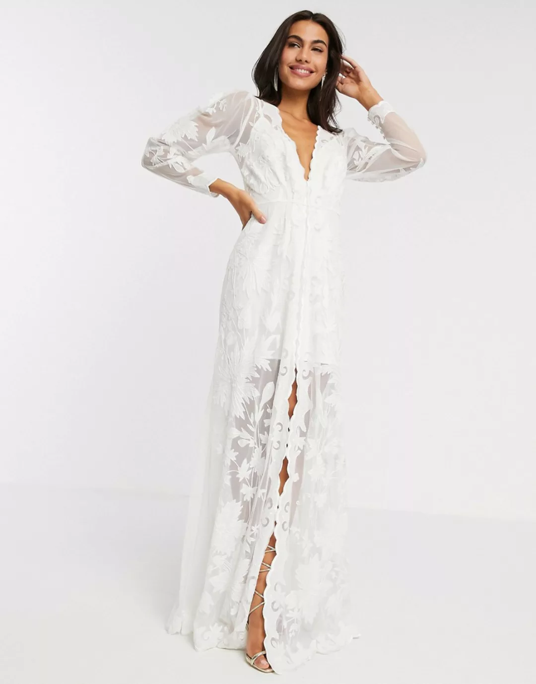 ASOS EDITION – Gayle – Hochzeitskleid mit Blouson-Ärmeln und Applikationen- günstig online kaufen