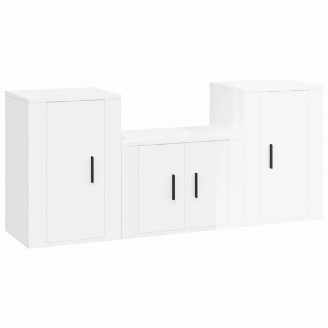 furnicato TV-Schrank 3-tlg. TV-Schrank-Set Hochglanz-Weiß Holzwerkstoff (1- günstig online kaufen