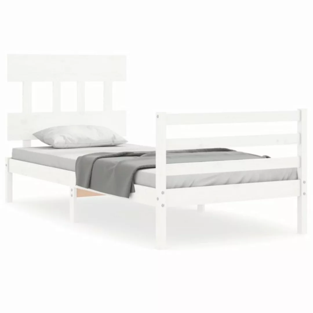 furnicato Bett Massivholzbett mit Kopfteil Weiß 90x200 cm günstig online kaufen