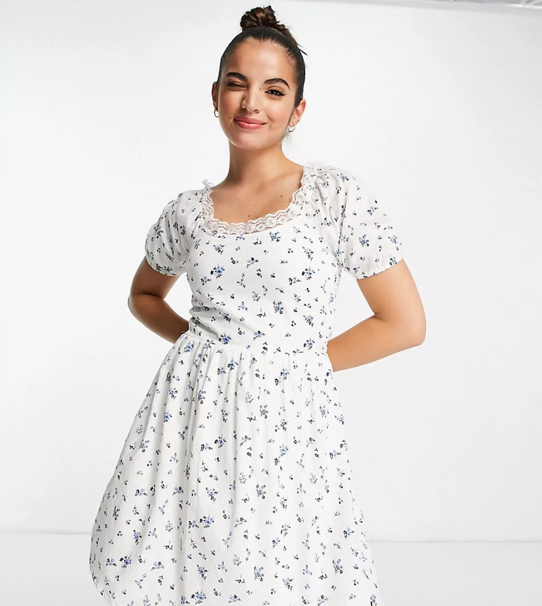 Daisy Street – Kurzes Milkmaid-Kleid mit Vintage-Blumenmuster-Weiß günstig online kaufen