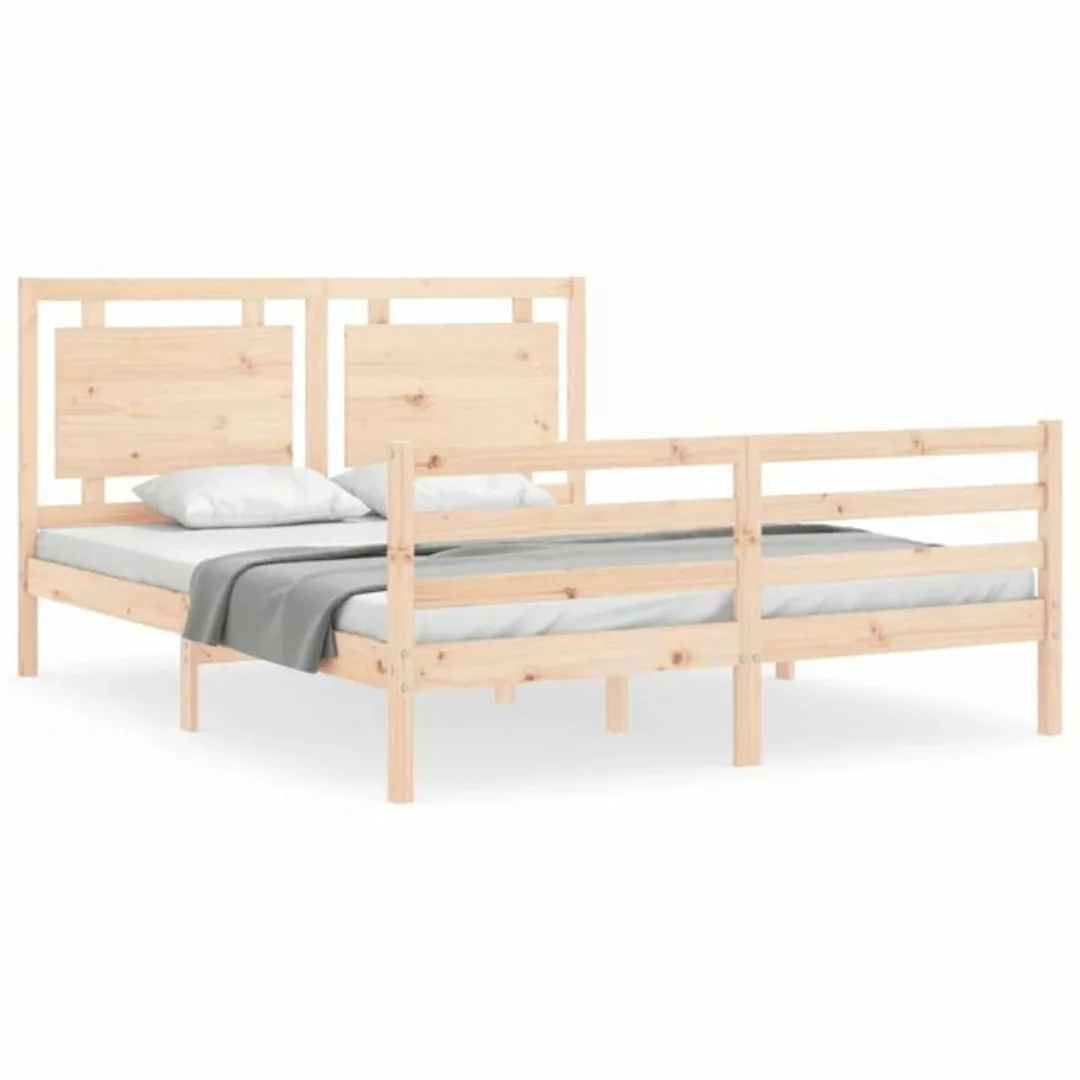 vidaXL Bettgestell Massivholzbett mit Kopfteil 160x200 cm Bett Bettgestell günstig online kaufen