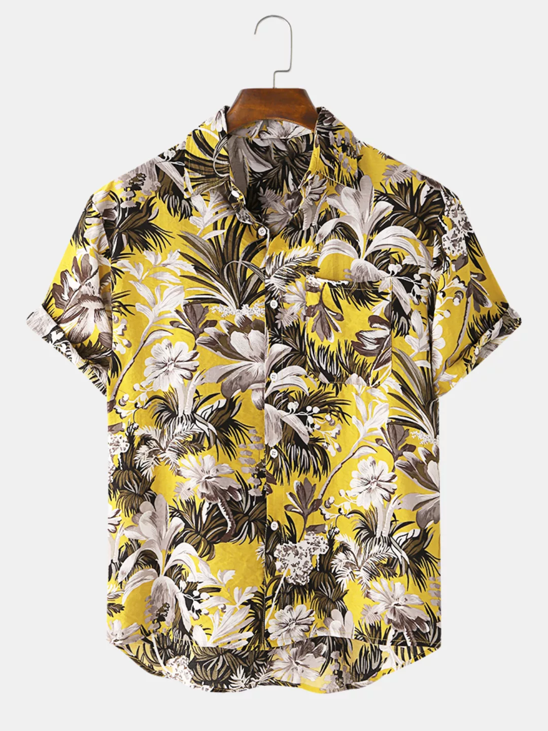 Herren Hawaiian Floral Printed Brusttasche Kurzarm Holiday Shirt günstig online kaufen