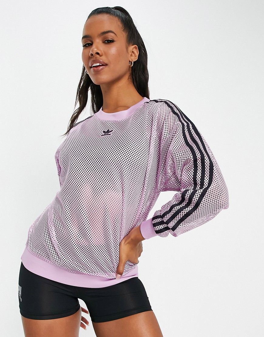 adidas Originals – Netzstoff-Sweatshirt in Rosa mit 3-Streifendesign günstig online kaufen