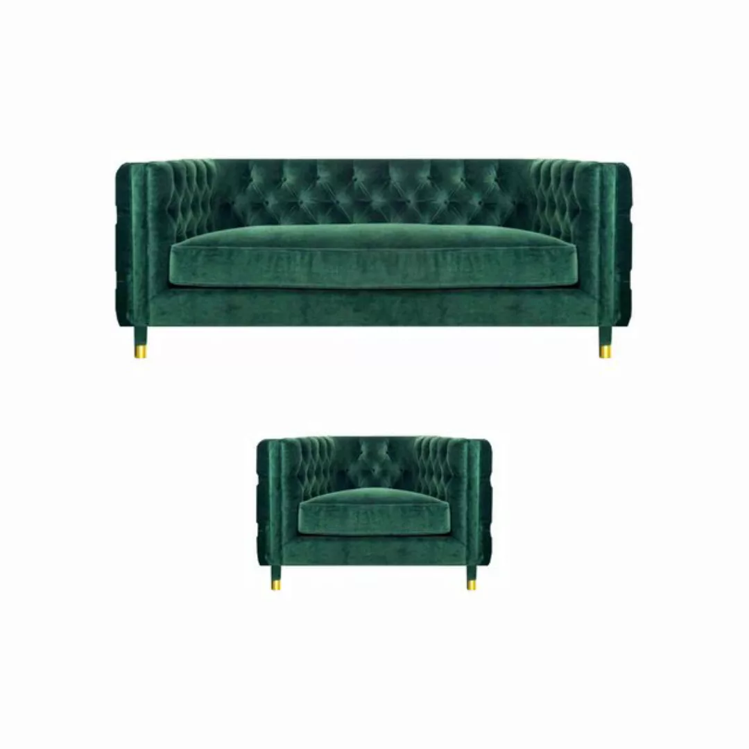 JVmoebel Chesterfield-Sofa Modern Grün Design Sofa Couch Dreisitze Stoff Se günstig online kaufen