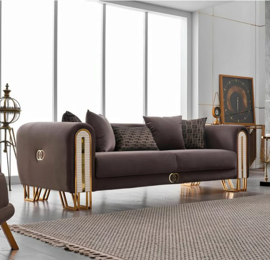 Xlmoebel Sofa Edle Gold-Metall-Dreisitzer-Couch in luxuriösem Design mit ei günstig online kaufen