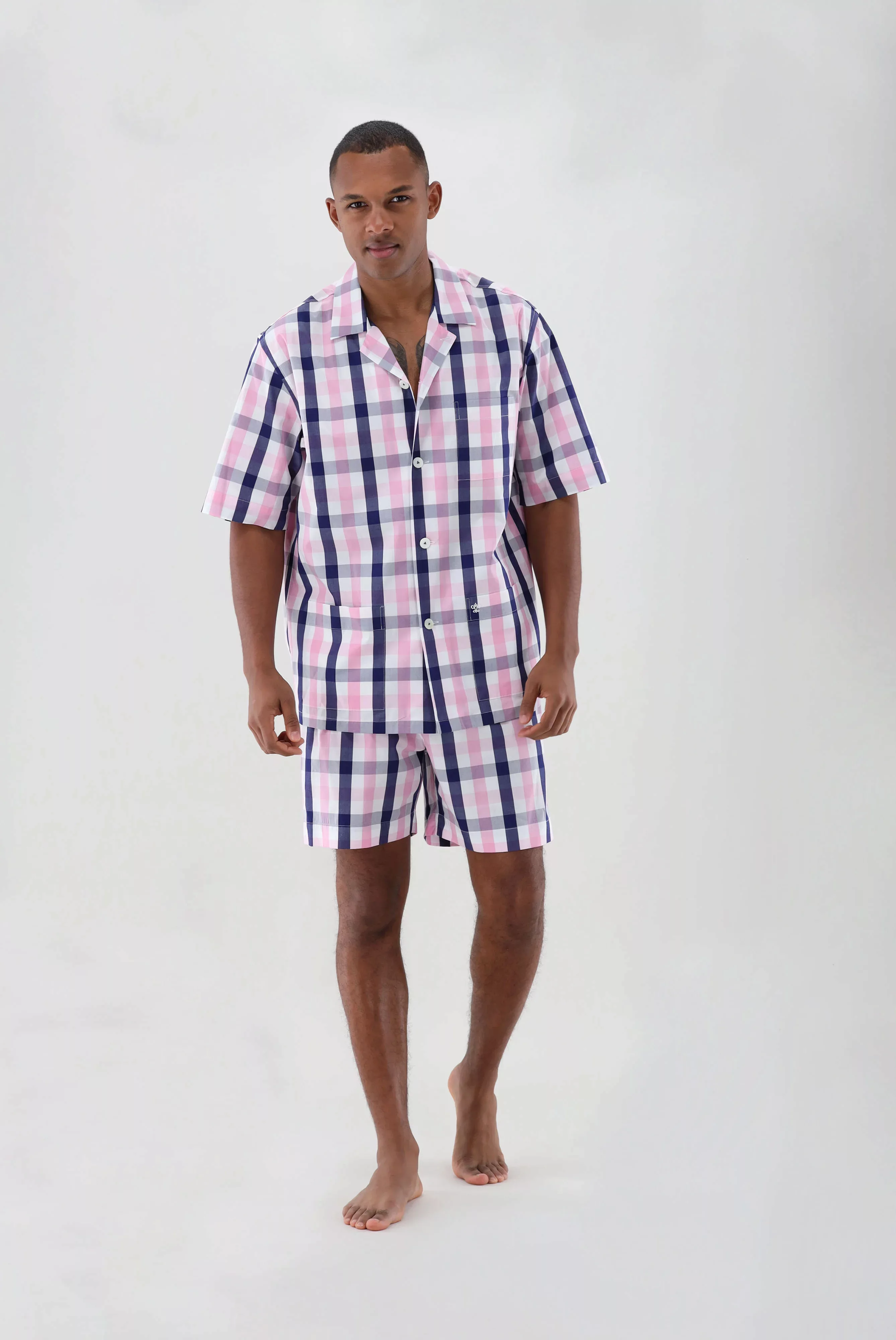 Zweifarbiger Kurzpyjama mit Karomuster günstig online kaufen