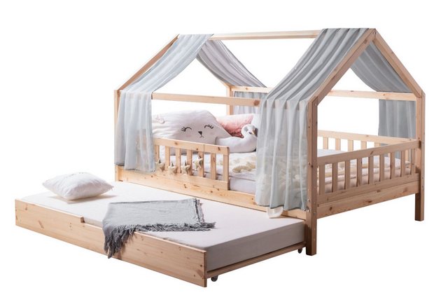 Ticaa Hausbett TiCAA Kinderbett Hausbett mit Tüll Kim 90x200 cm, Hausbett i günstig online kaufen