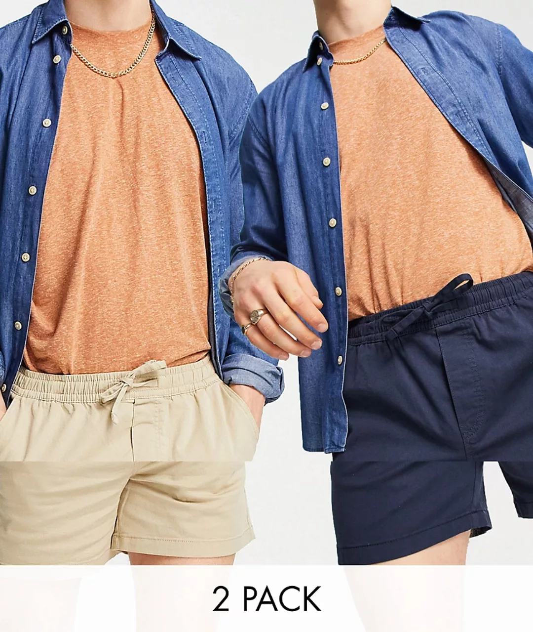 Jack & Jones Intelligence – Shorts mit Kordelzug in Marineblau und Beige im günstig online kaufen