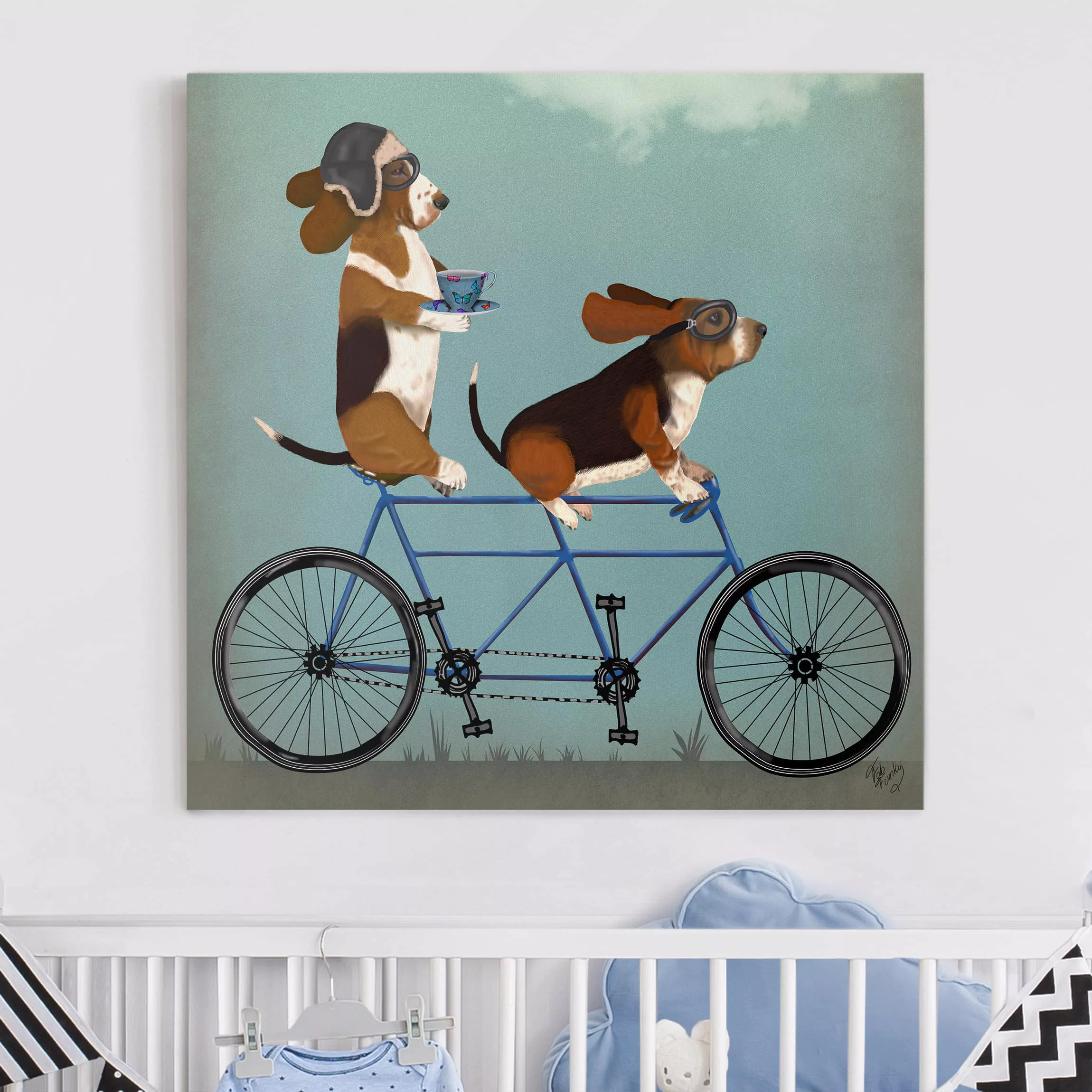 Leinwandbild Kinderzimmer - Quadrat Radtour - Bassets Tandem günstig online kaufen