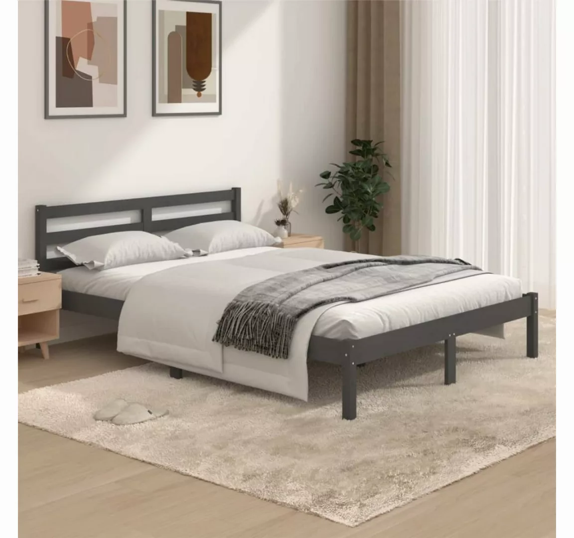 furnicato Bett Massivholzbett Kiefer 135x190 cm Grau günstig online kaufen
