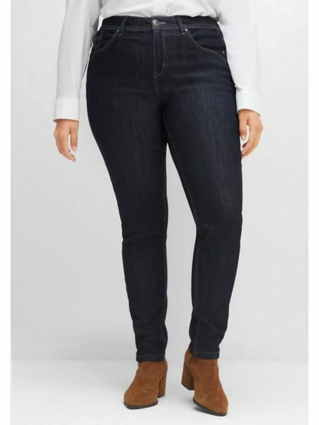 Sheego Stretch-Jeans Große Größen »Die Schmale« mit zweifarbigen Kontrastnä günstig online kaufen