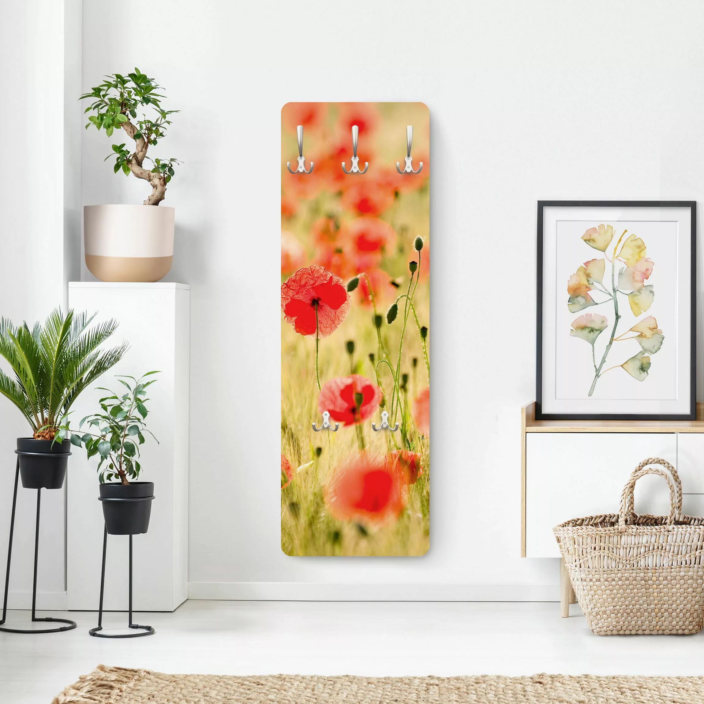 Wandgarderobe Holzpaneel Blumen Summer Poppies günstig online kaufen