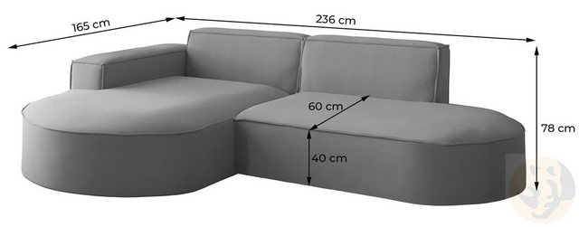 Friderik-EU Ecksofa PARMA STUDIO Couch 236x165cm Moderner Minimalismus, gep günstig online kaufen