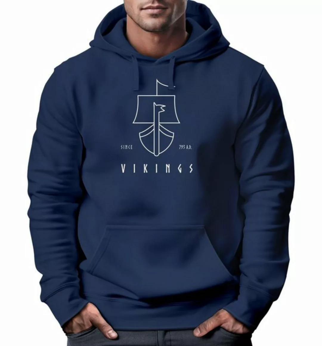 Neverless Hoodie Hoodie Herren Wikinger Schiff Vikings Lineart Kapuzen-Pull günstig online kaufen