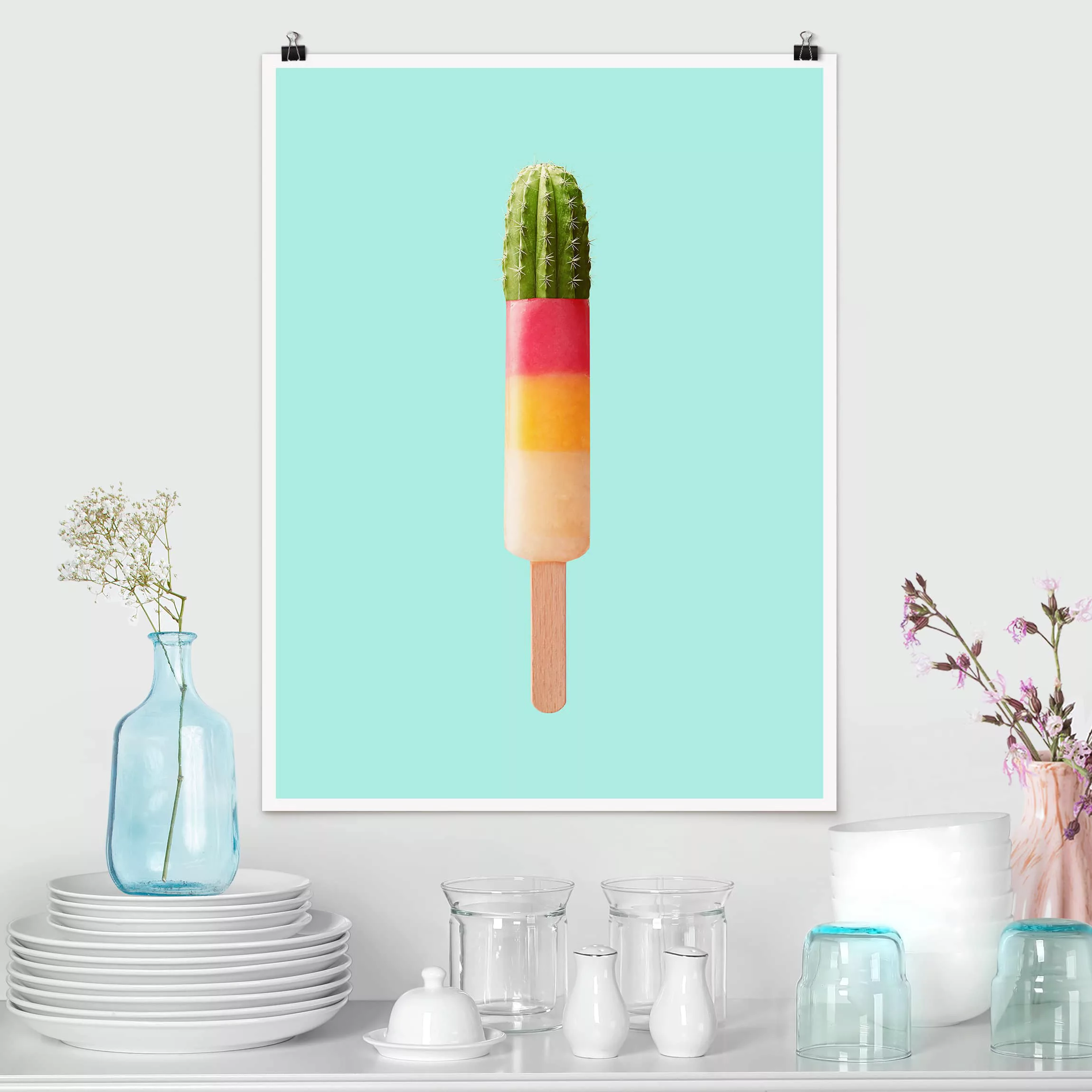 Poster Kunstdruck - Hochformat Eis mit Kaktus günstig online kaufen