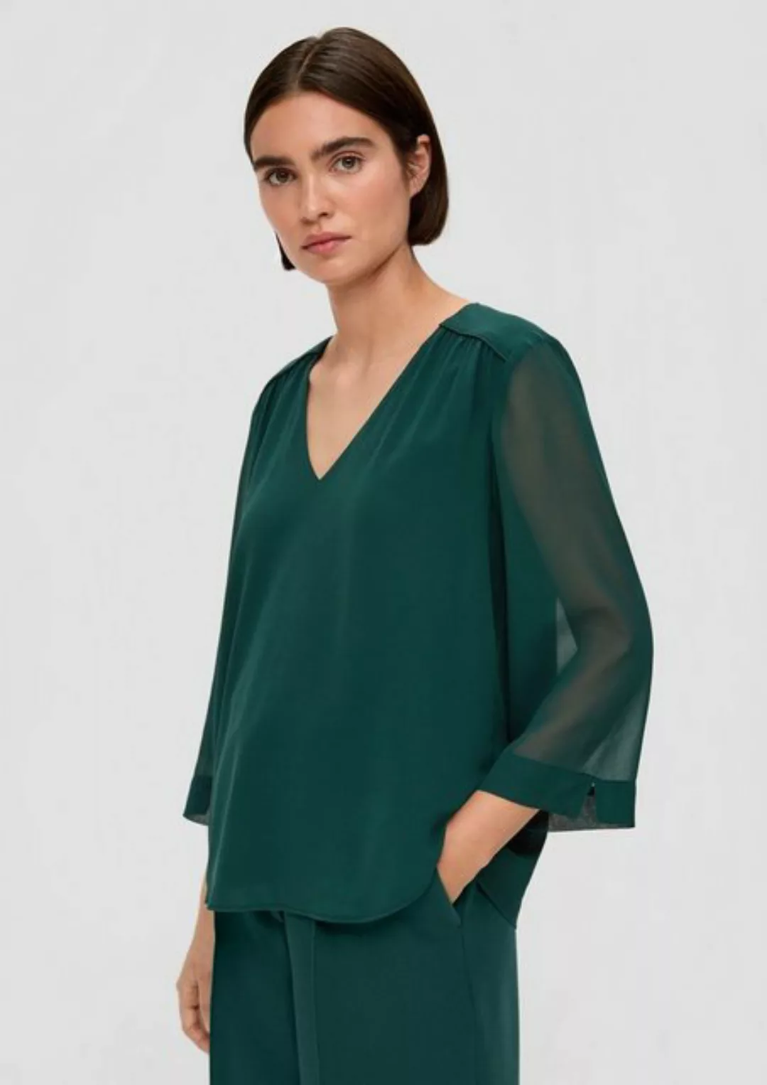 s.Oliver BLACK LABEL Langarmbluse Chiffonbluse mit Viskosefutter Raffung günstig online kaufen