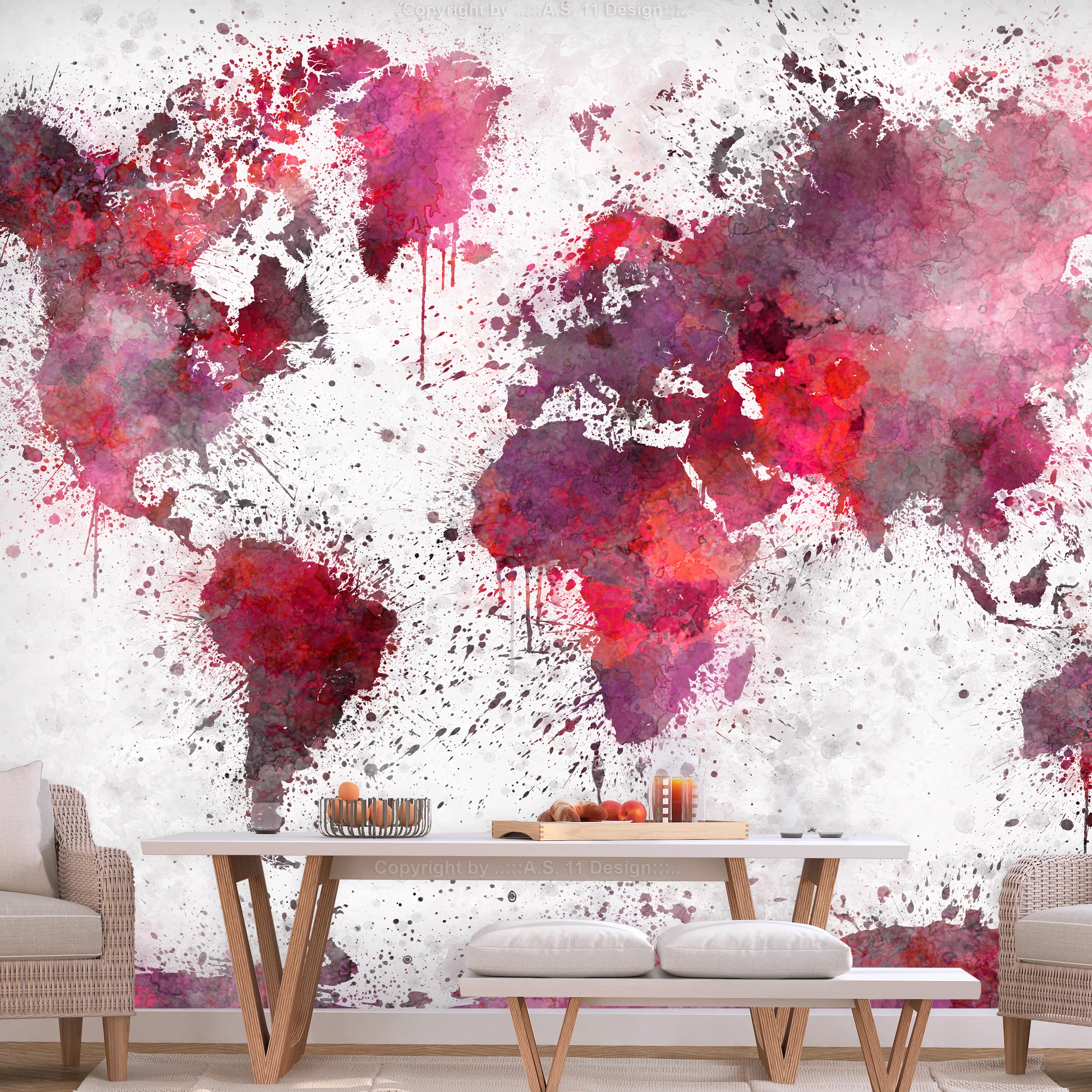 Selbstklebende Fototapete - World Map: Red Watercolors günstig online kaufen