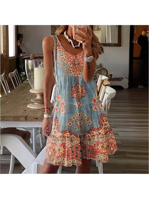 KIKI Midikleid Sommerkleid Damen ärmelloses mit V-Ausschnitt Boho Kleid günstig online kaufen