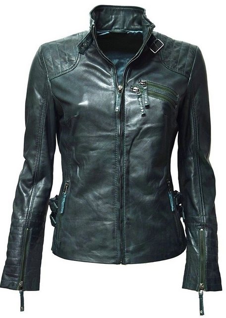 Zimmert Leather Lederjacke Amy (1-St) weiches Lammnappa Leder, Grün, Schwar günstig online kaufen