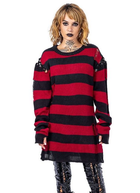 Heartless Strickpullover Arcadia Strickpulli Gestreift Gothic Grunge Distre günstig online kaufen