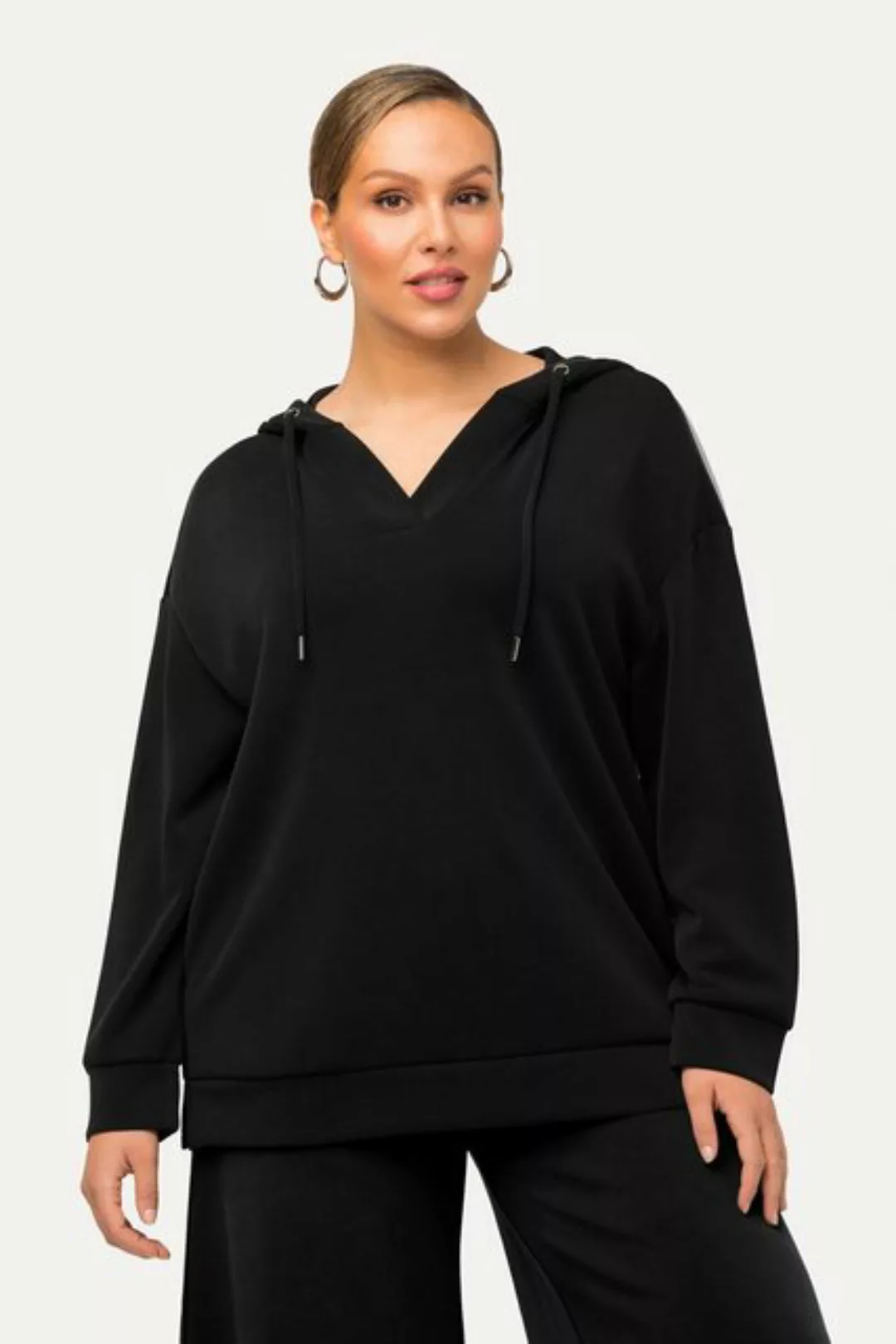 Ulla Popken Sweatshirt Hoodie Oversized V-Ausschnitt Langarm Kapuzenshirt günstig online kaufen