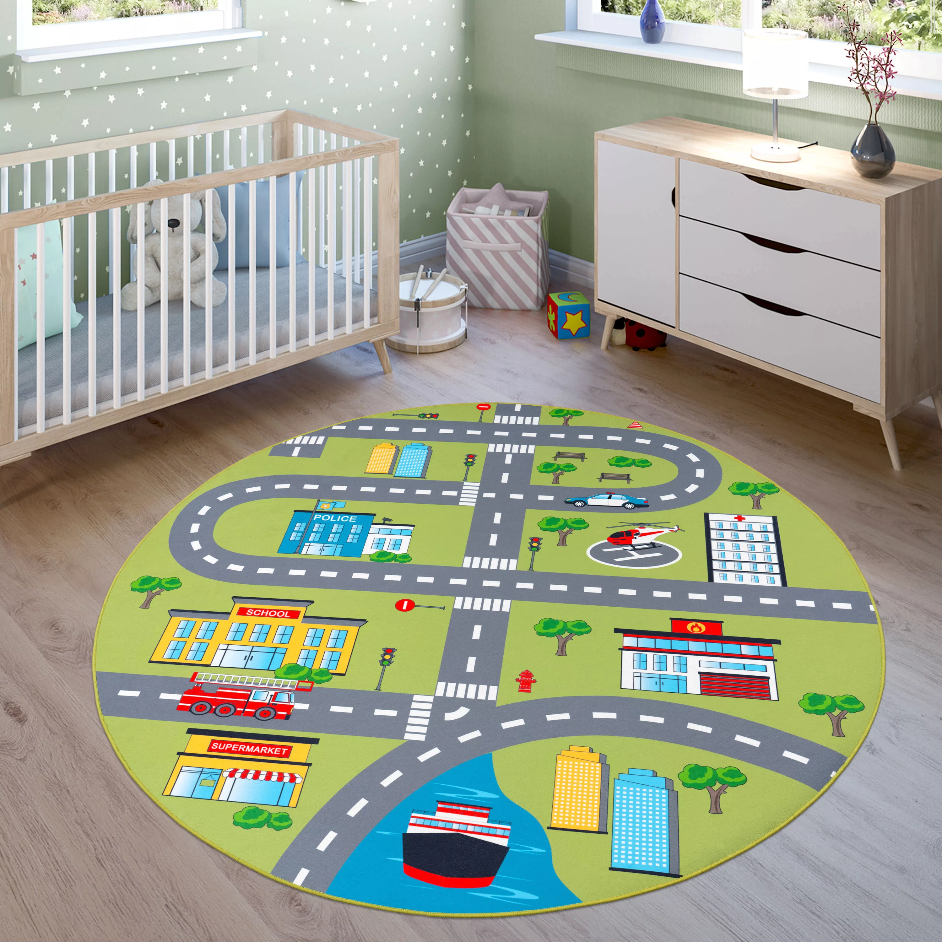 Paco Home Kinderteppich »Bino 570«, rund, Kurzflor, Straßen-Spiel-Teppich, günstig online kaufen