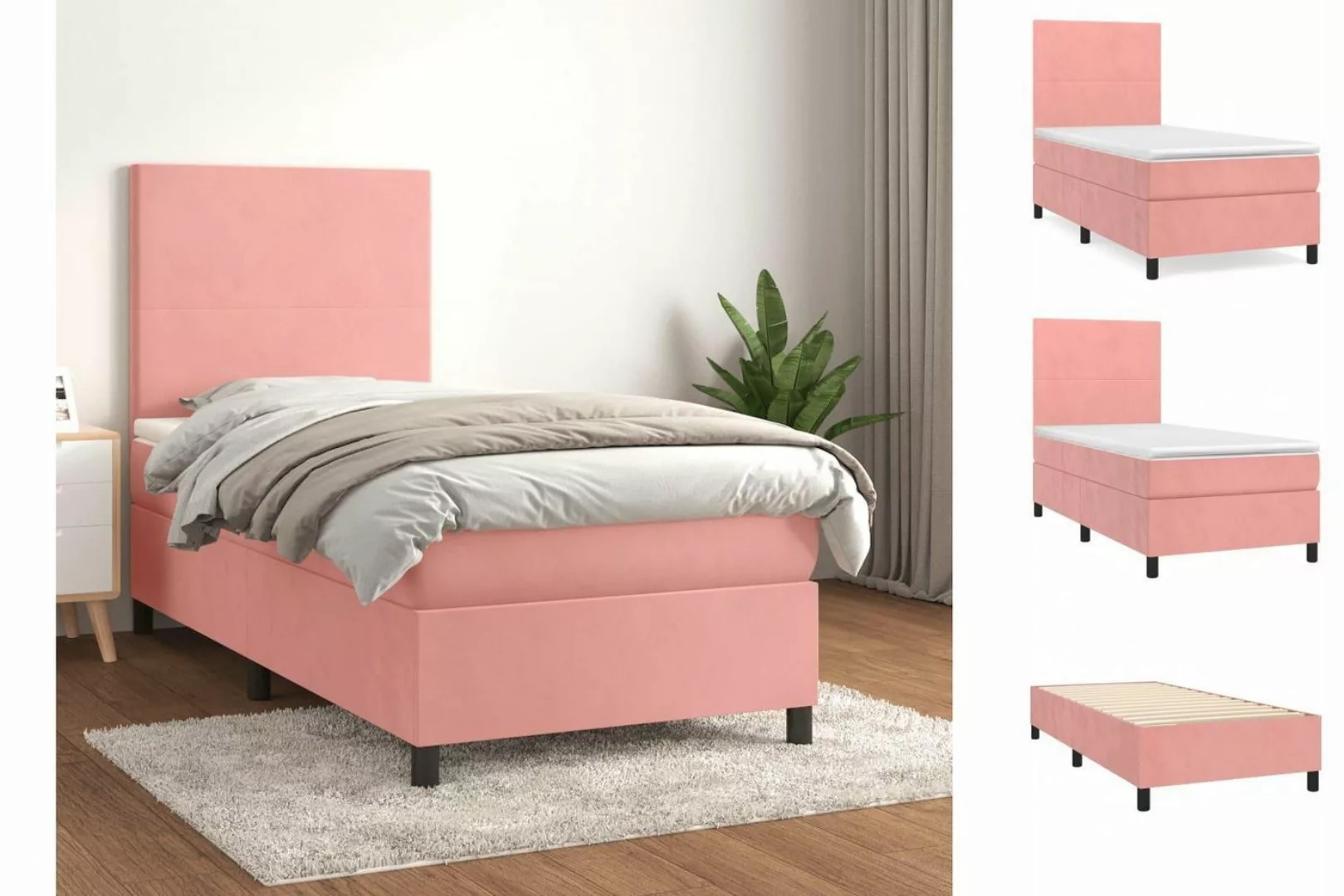 vidaXL Bettgestell Boxspringbett mit Matratze Rosa 90x200 cm Samt Bett Bett günstig online kaufen