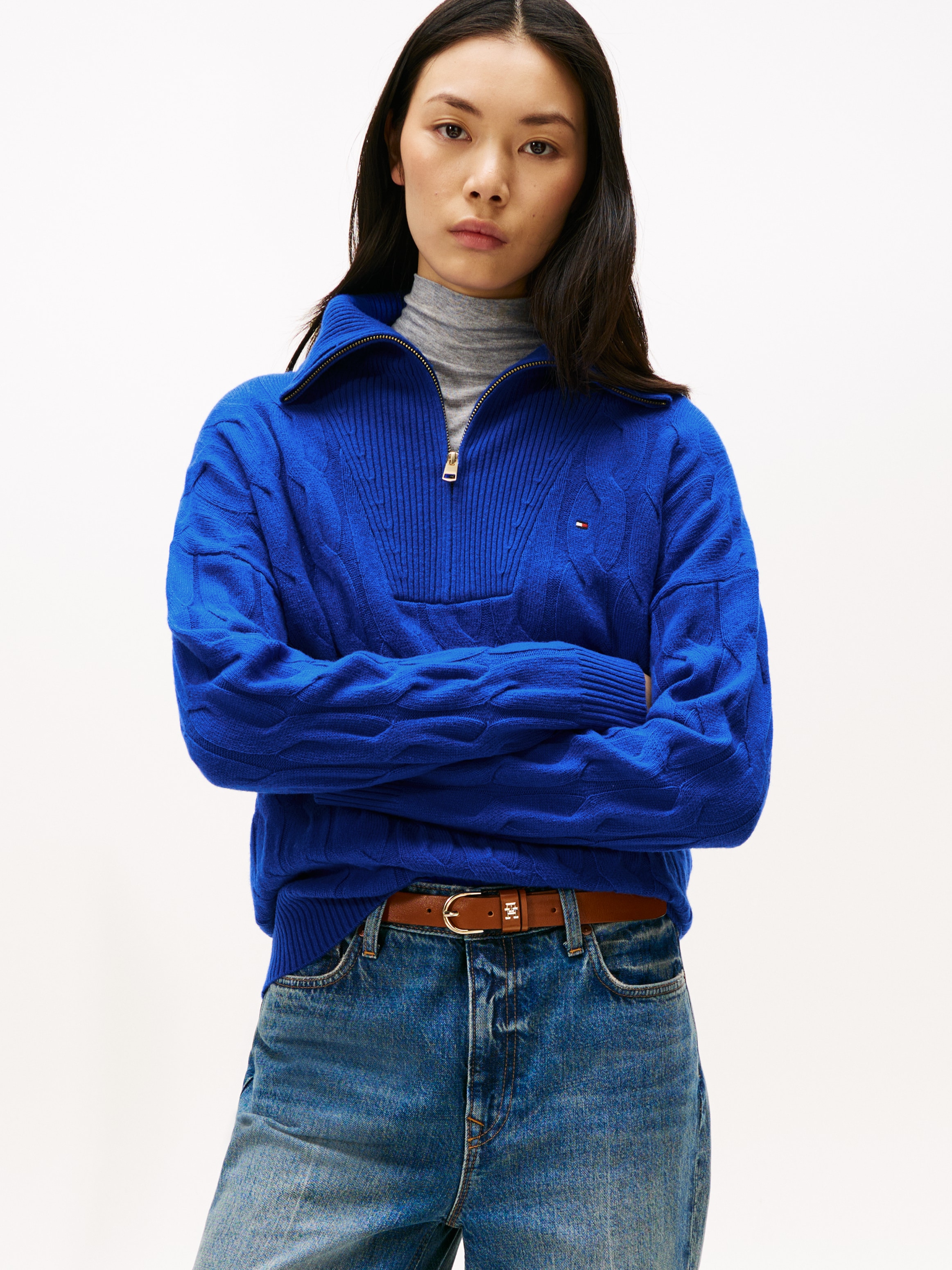 Tommy Hilfiger Troyer "SOFT WOOL CABLE 1/2 ZIP LS SWT", mit Zopfmuster, aus günstig online kaufen