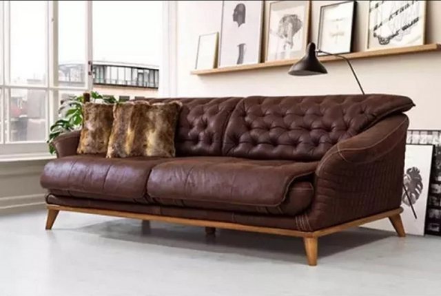 JVmoebel Chesterfield-Sofa Dreisitzer Couch Polster Möbel Braune Couchen So günstig online kaufen