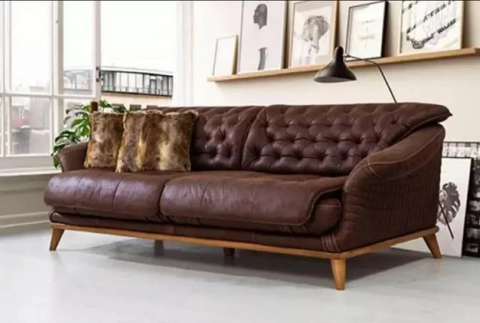 JVmoebel Chesterfield-Sofa Dreisitzer Couch Polster Möbel Braune Couchen So günstig online kaufen