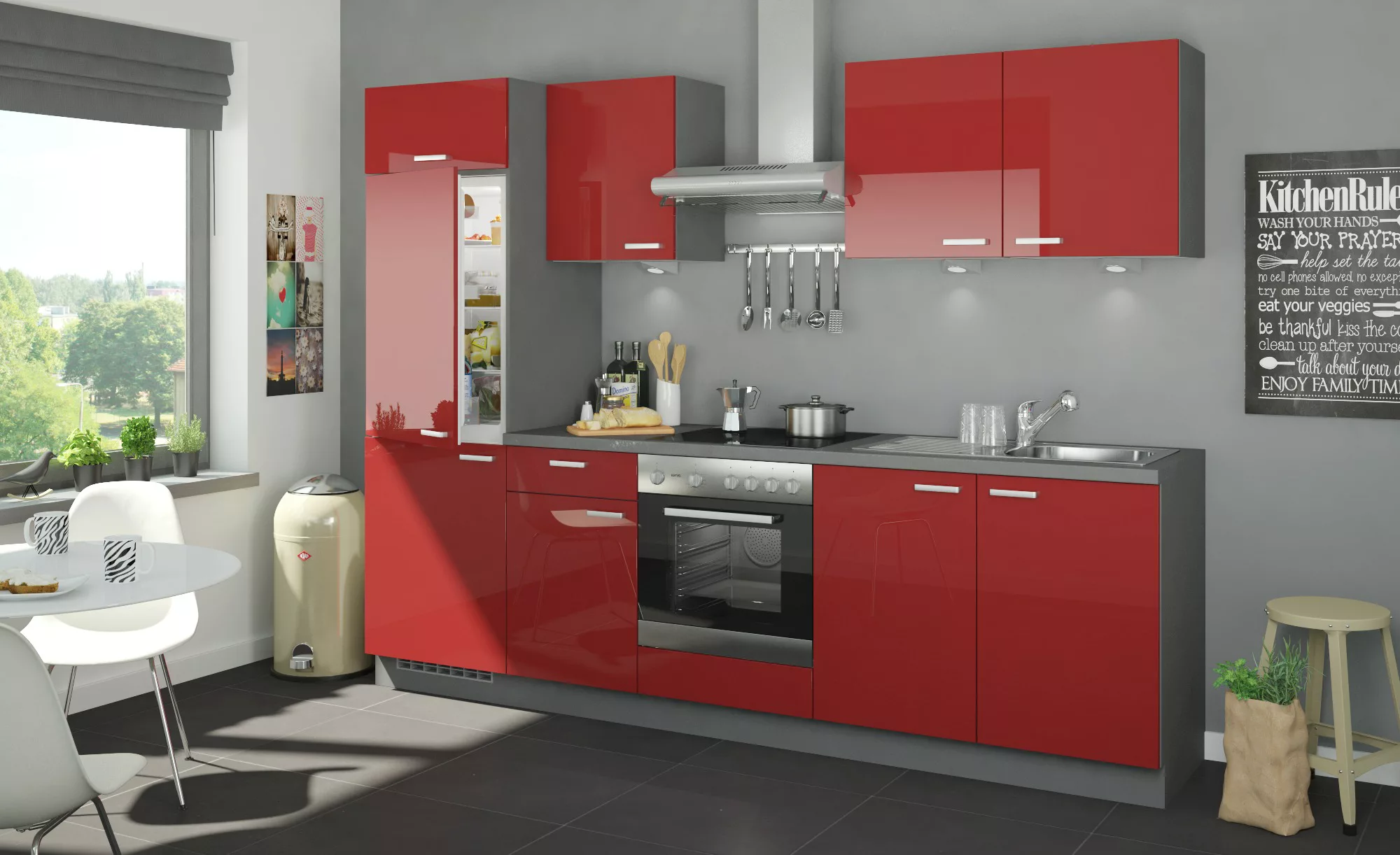 Küchenzeile mit Elektrogeräten  Aachen ¦ rot ¦ Maße (cm): B: 270 Küchen-onl günstig online kaufen